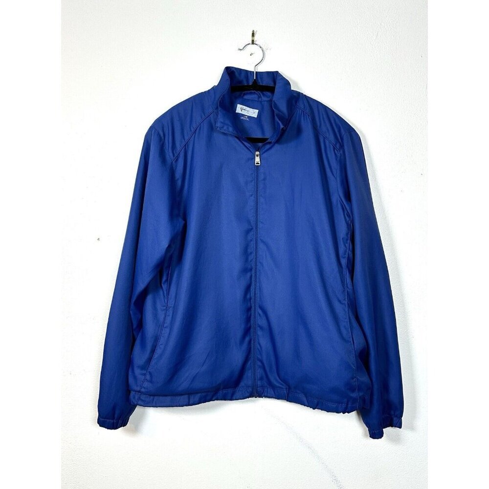 Greg Norman Jacket Men's L Navy Blue Windbreaker Pockets Golf East Hawk